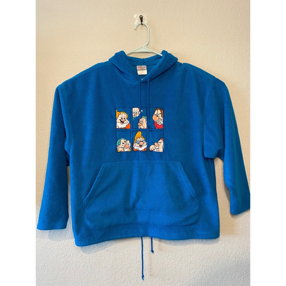 Disney Store 7 Dwarfs Fleece Pullover Hoodie Pouch Pocket Blue Medium